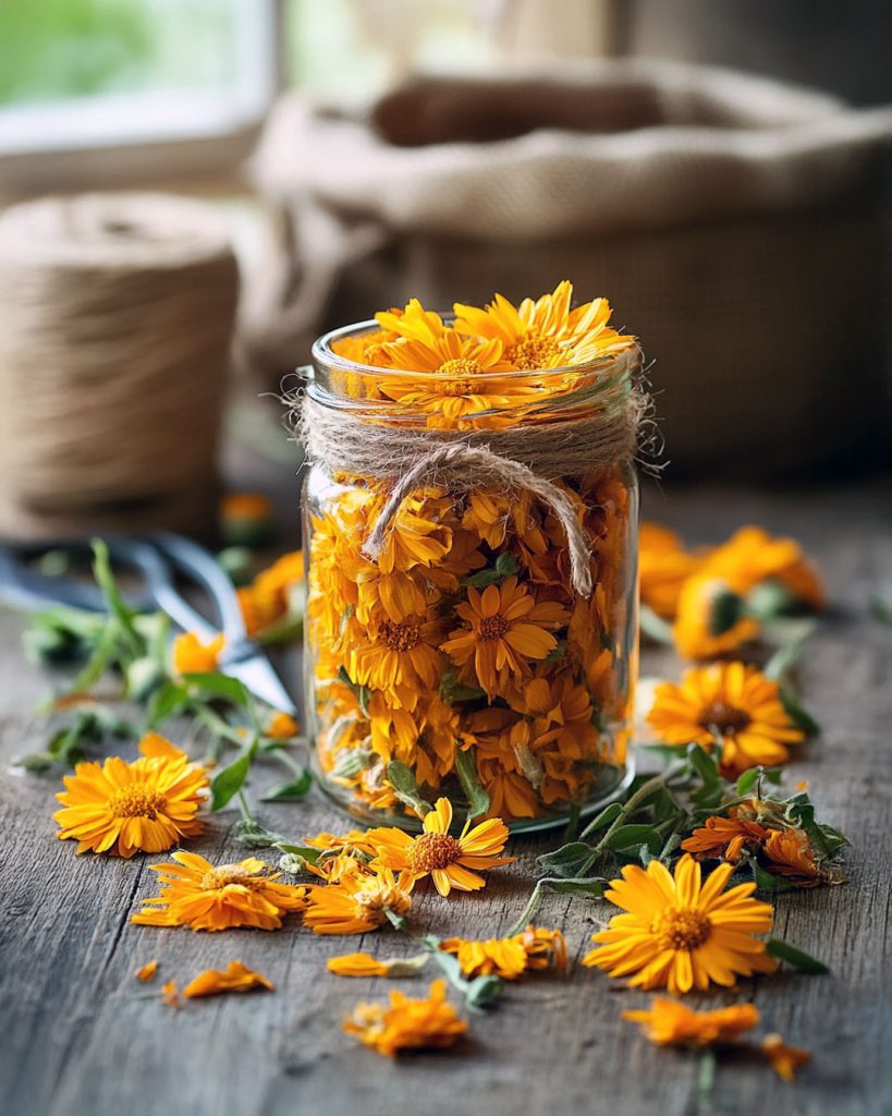 A jar of calendula flowers
